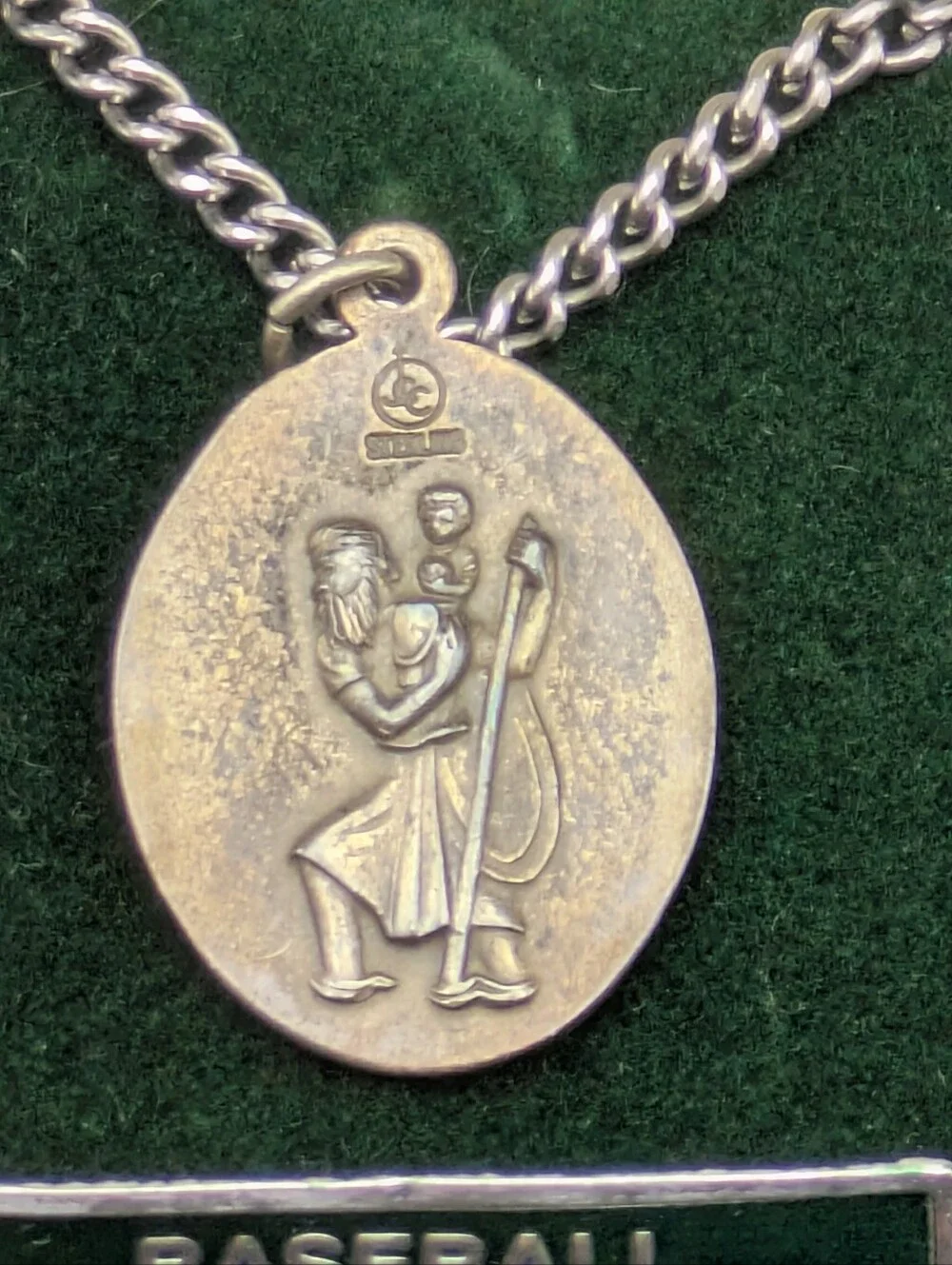 St. Patrick Guild Sterling Silver Medal Stainless Steel Chain Necklace Baseball